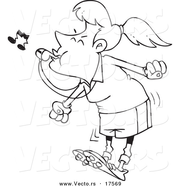 Vector of a Cartoon Female Referee Blowing a Whistle - Coloring Page Outline