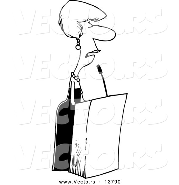 Vector of a Cartoon Female Speaker at a Podium - Coloring Page Outline