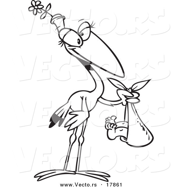 Vector of a Cartoon Female Stock Carrying a Baby - Outlined Coloring Page