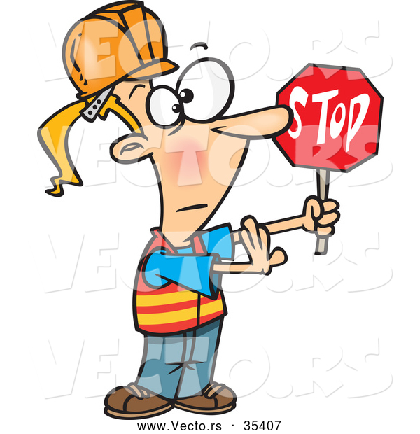 Vector of a Cartoon Female Traffic Director Directing Traffic to Stop