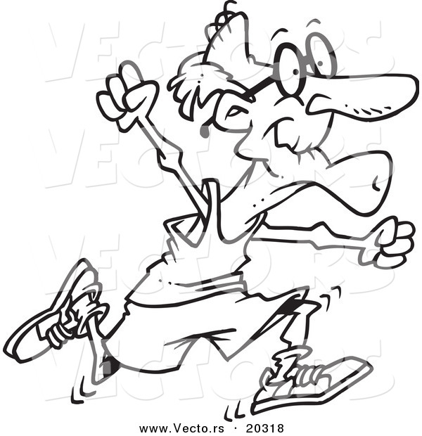 Vector of a Cartoon Fit Senior Man Running - Coloring Page Outline