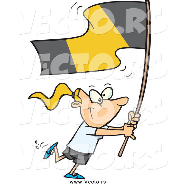 Vector of a Cartoon Flag Bearer Blond White Girl Walking