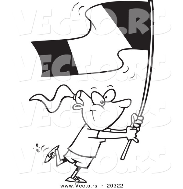 Vector of a Cartoon Flag Bearer Girl Walking - Coloring Page Outline