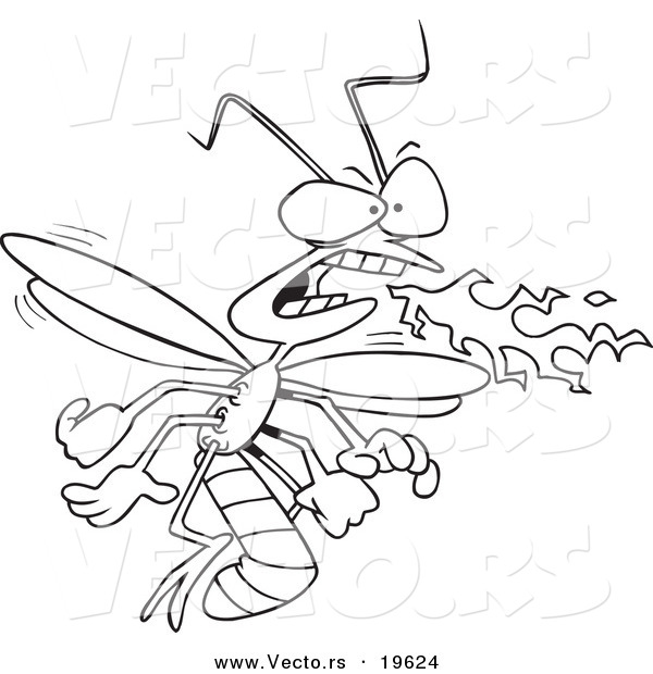 Vector of a Cartoon Flaming Dragonfly - Outlined Coloring Page