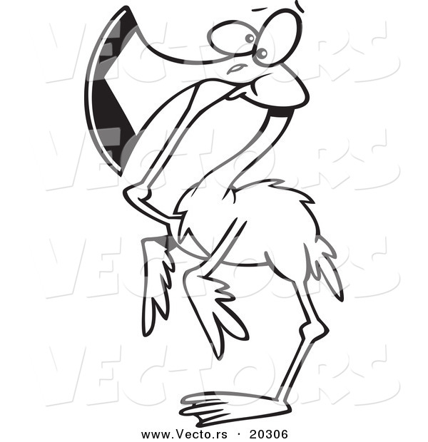 Vector of a Cartoon Flamingo Covering His Mouth - Coloring Page Outline