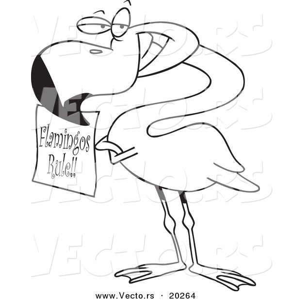 Vector of a Cartoon Flamingo Holding a Flamingos Rule Sign - Outlined Coloring Page