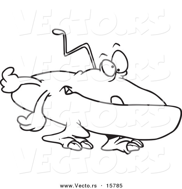 Vector of a Cartoon Flat Alien - Outlined Coloring Page Drawing