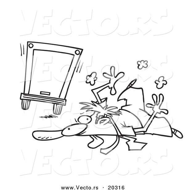 Vector of a Cartoon Flattened Businessman Hit by a Big Rig - Coloring Page Outline
