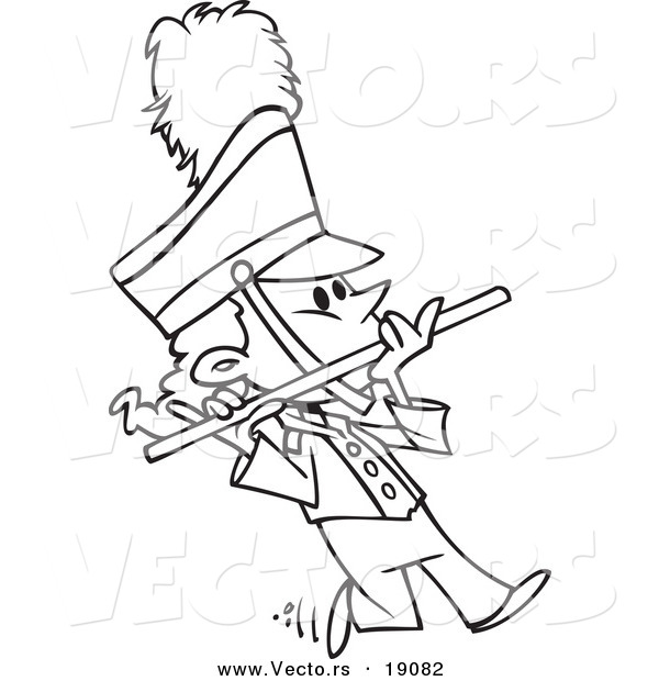 Vector of a Cartoon Flutist in a Marching Band - Outlined Coloring Page