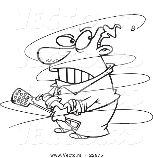 Vector of a Cartoon Fly Annoying a Guy - Coloring Page Outline