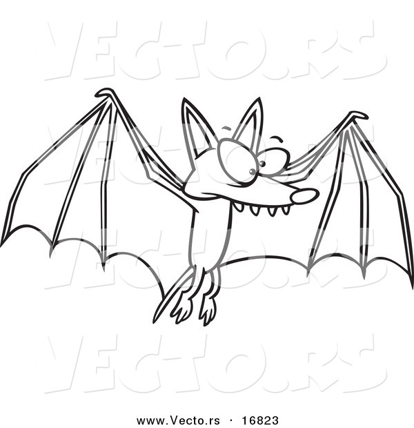 Vector of a Cartoon Flying Bat - Coloring Page Outline