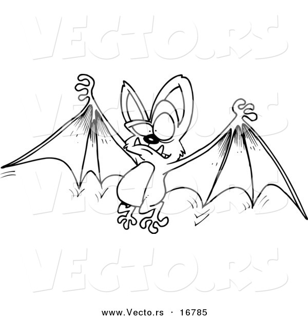 Vector of a Cartoon Flying Bat Holding His Wings Open - Coloring Page Outline