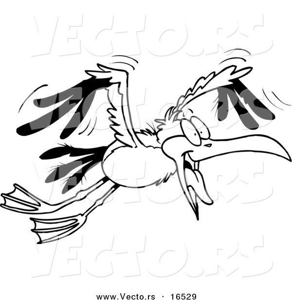 Vector of a Cartoon Flying Gull - Outlined Coloring Page Drawing