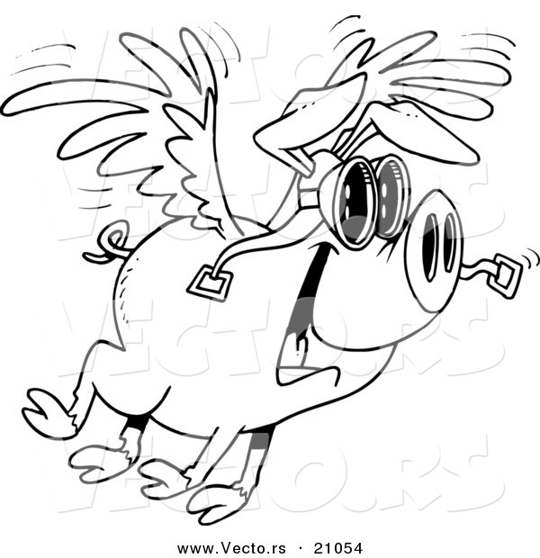 Vector of a Cartoon Flying Pig - Coloring Page Outline