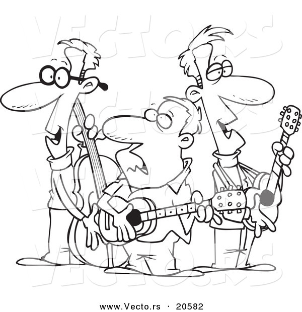 Vector of a Cartoon Folk Music Band - Coloring Page Outline