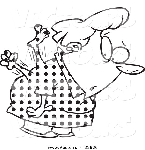 Vector of a Cartoon Foot and Hand Struggling in a Woman's Body - Coloring Page Outline