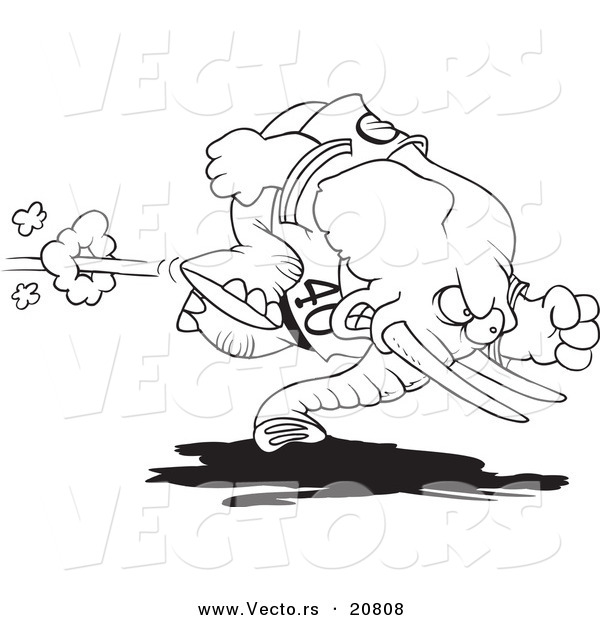 Vector of a Cartoon Football Elephant - Coloring Page Outline