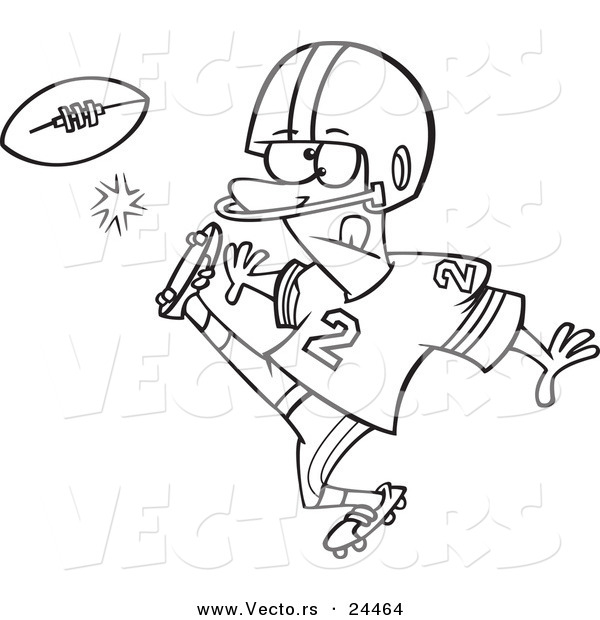 Vector of a Cartoon Football Player Kicking - Outlined Coloring Page