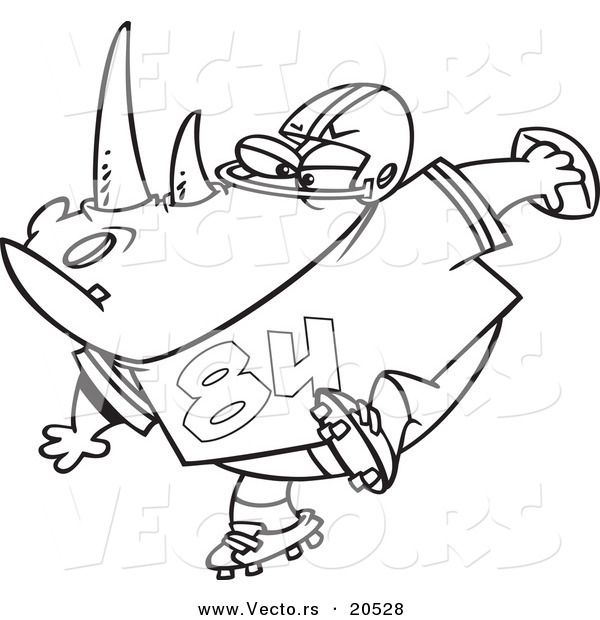 Vector of a Cartoon Football Rhino - Coloring Page Outline
