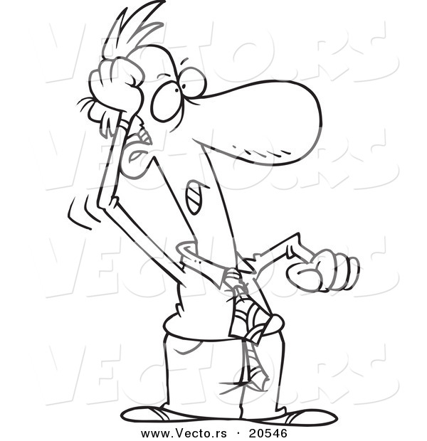 Vector of a Cartoon Forgetful Businessman Slapping His Forehead - Coloring Page Outline