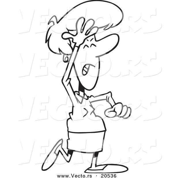 Vector of a Cartoon Forgetful Businesswoman Slapping Her Forehead - Coloring Page Outline