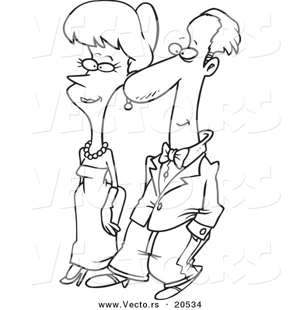 Vector of a Cartoon Formal Couple Walking - Coloring Page Outline