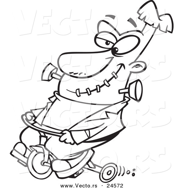 Vector of a Cartoon Frankenstein Riding a Trike - Outlined Coloring Page