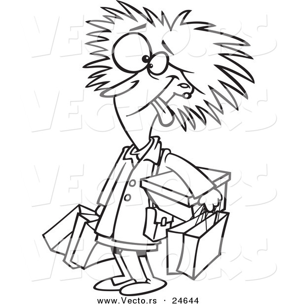 Vector of a Cartoon Frazzled Black Friday Shopper Woman - Outlined Coloring Page