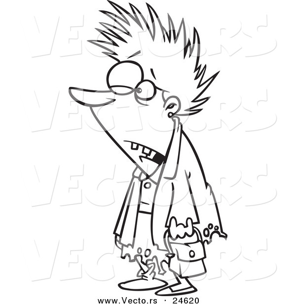 Vector of a Cartoon Frazzled Woman Survived After Black Friday Shopping - Outlined Coloring Page