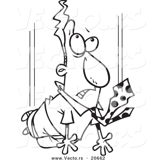 Vector of a Cartoon Free Falling Businessman - Coloring Page Outline