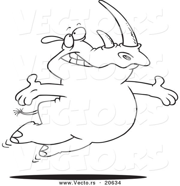 Vector of a Cartoon Free Rhino Jumping - Coloring Page Outline