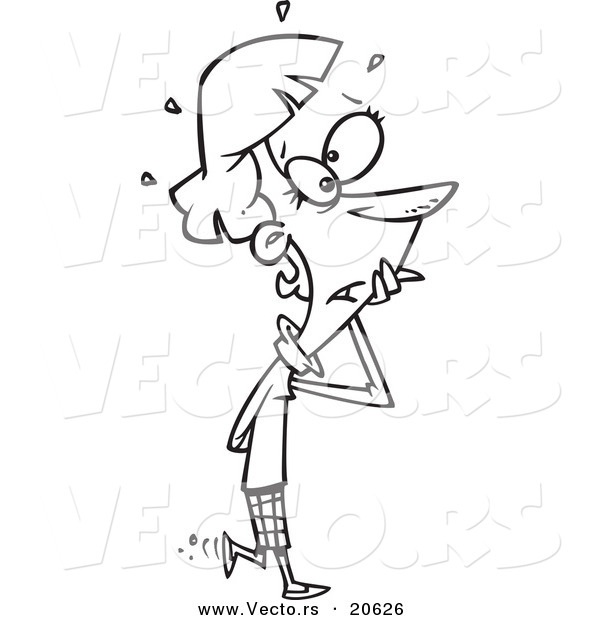 Vector of a Cartoon Fretting Businesswoman - Coloring Page Outline