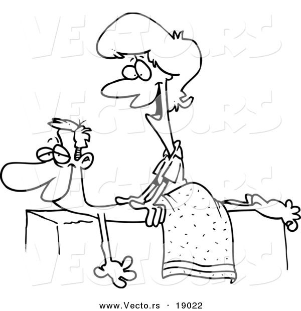 Vector of a Cartoon Friendly Female Massage Therapist Massaging a Patient - Outlined Coloring Page