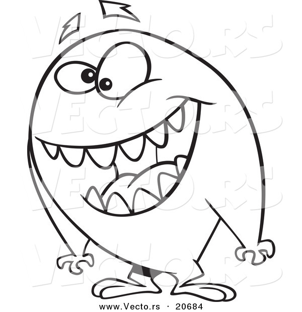 Vector of a Cartoon Friendly Monster - Coloring Page Outline