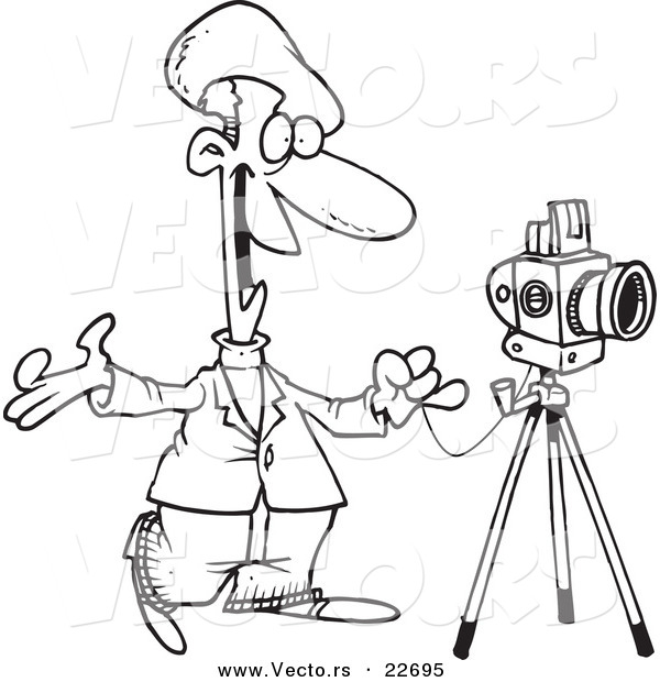 Vector of a Cartoon Friendly Photographer - Coloring Page Outline