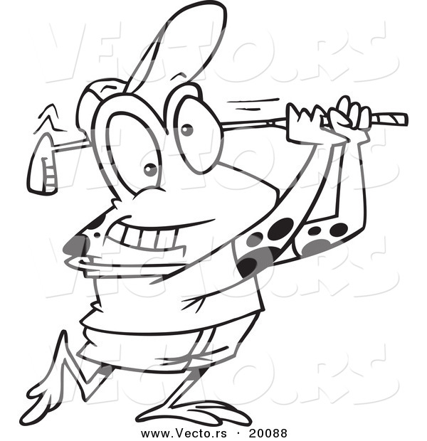 Vector of a Cartoon Frog Golfing - Outlined Coloring Page