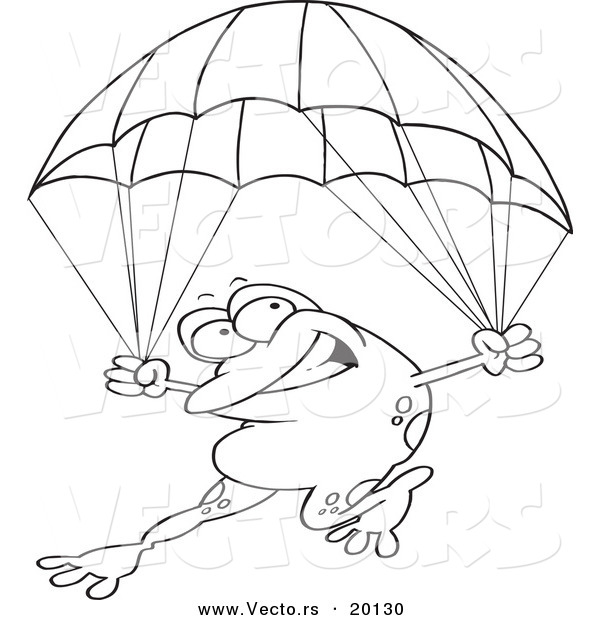 Vector of a Cartoon Frog Parachuting - Outlined Coloring Page