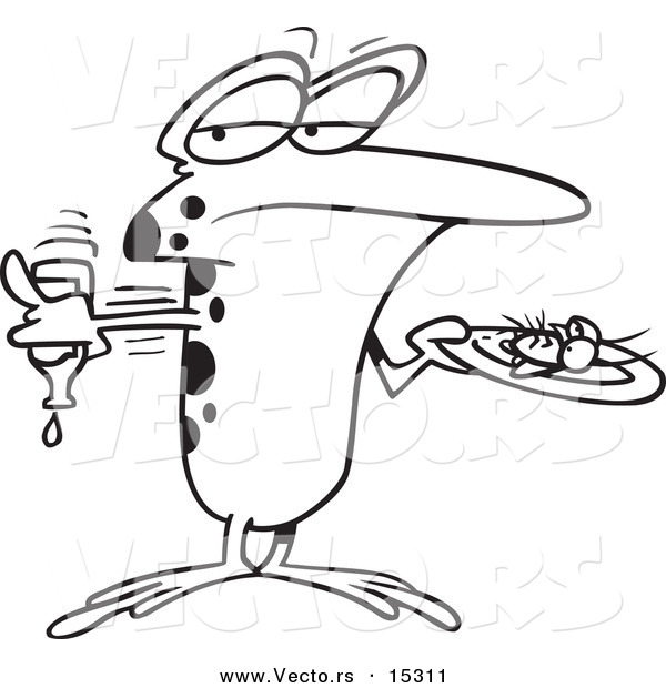 Vector of a Cartoon Frog Putting Ketchup on a Fly - Coloring Page Outline
