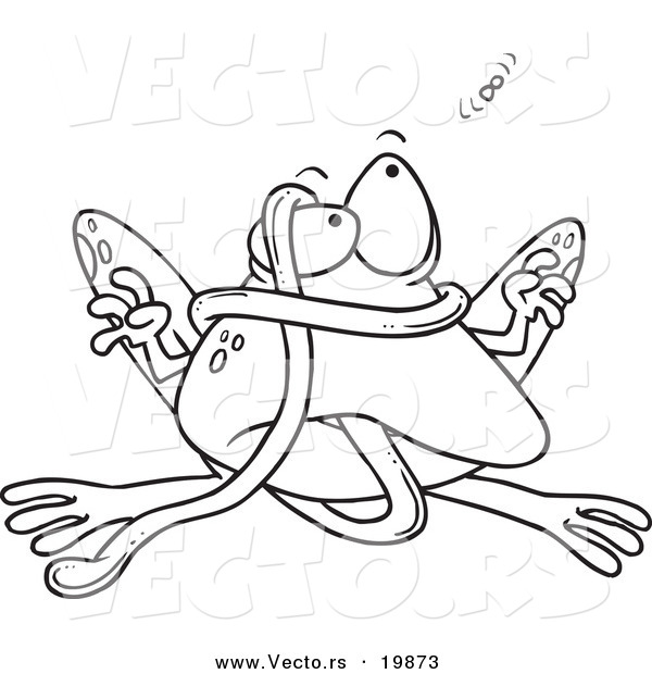 Vector of a Cartoon Frog Tangled in His Tongue - Outlined Coloring Page