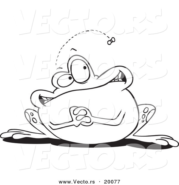 Vector of a Cartoon Frog Waiting for a Fly - Outlined Coloring Page