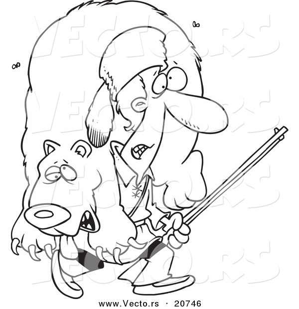 Vector of a Cartoon Frontiersman Carrying a Bear - Coloring Page Outline