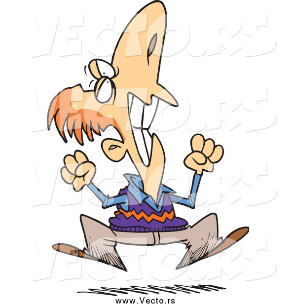 Vector of a Cartoon Frustrated White Man Jumping