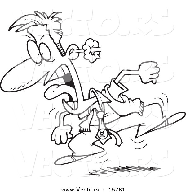 Vector of a Cartoon Furious Businessman Stomping and Screaming - Outlined Coloring Page Drawing