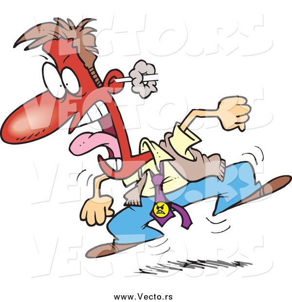 Vector of a Cartoon Furious Businessman Stomping and Screaming While Turning Red