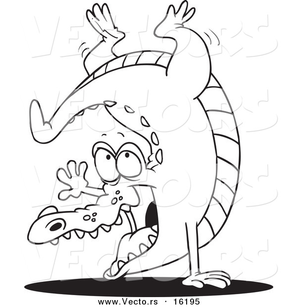 Vector of a Cartoon Gator Doing a Hand Stand - Outlined Coloring Page Drawing