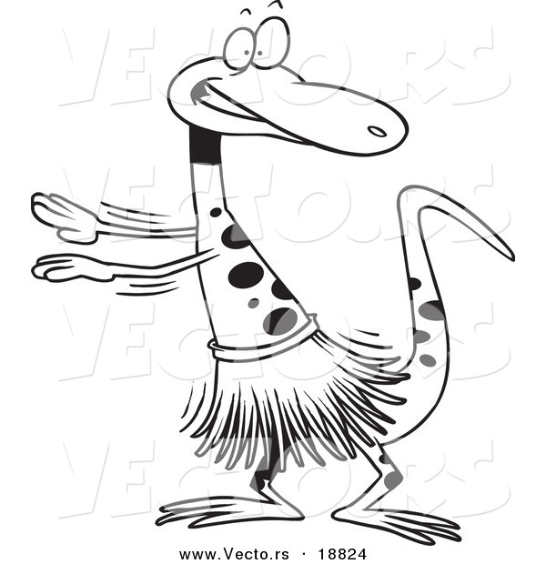 Vector of a Cartoon Gecko Hula Dancing - Outlined Coloring Page