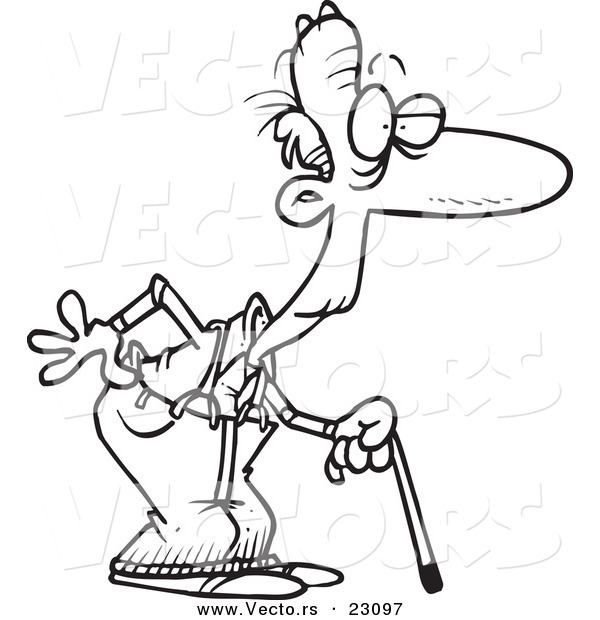 Vector of a Cartoon Geezer with a Cane - Coloring Page Outline