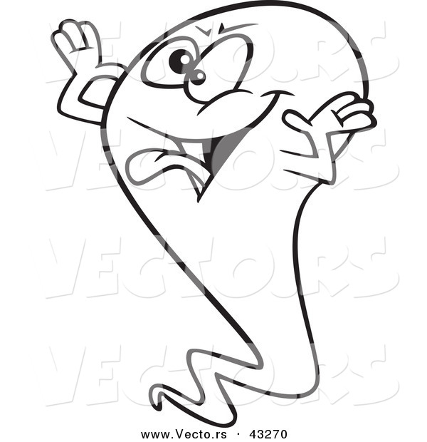 Vector of a Cartoon Ghost Trying to Scare Someone - Coloring Page Outline