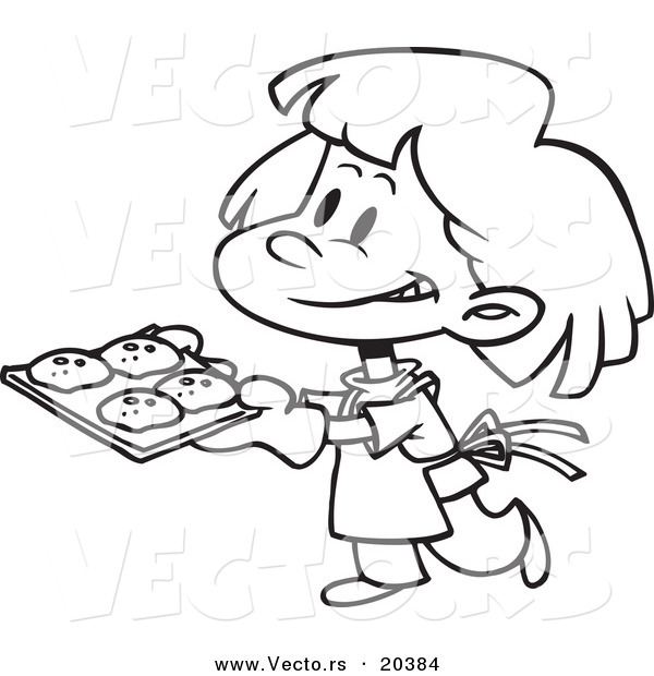 Vector of a Cartoon Girl Baking Cookies - Coloring Page Outline