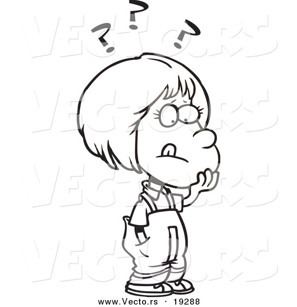 Vector of a Cartoon Girl Deciding - Outlined Coloring Page